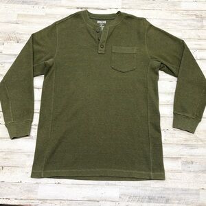 Duluth Trading Co Henley Men’s Medium Olive Green Long Sleeve Shirt Relaxed Fit